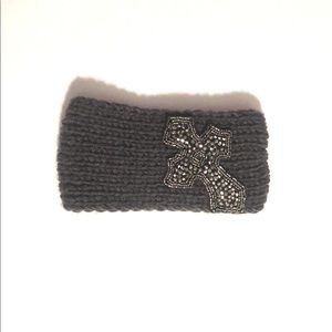 Gray Beaded Cross Headband (NWOT, Runs Small)